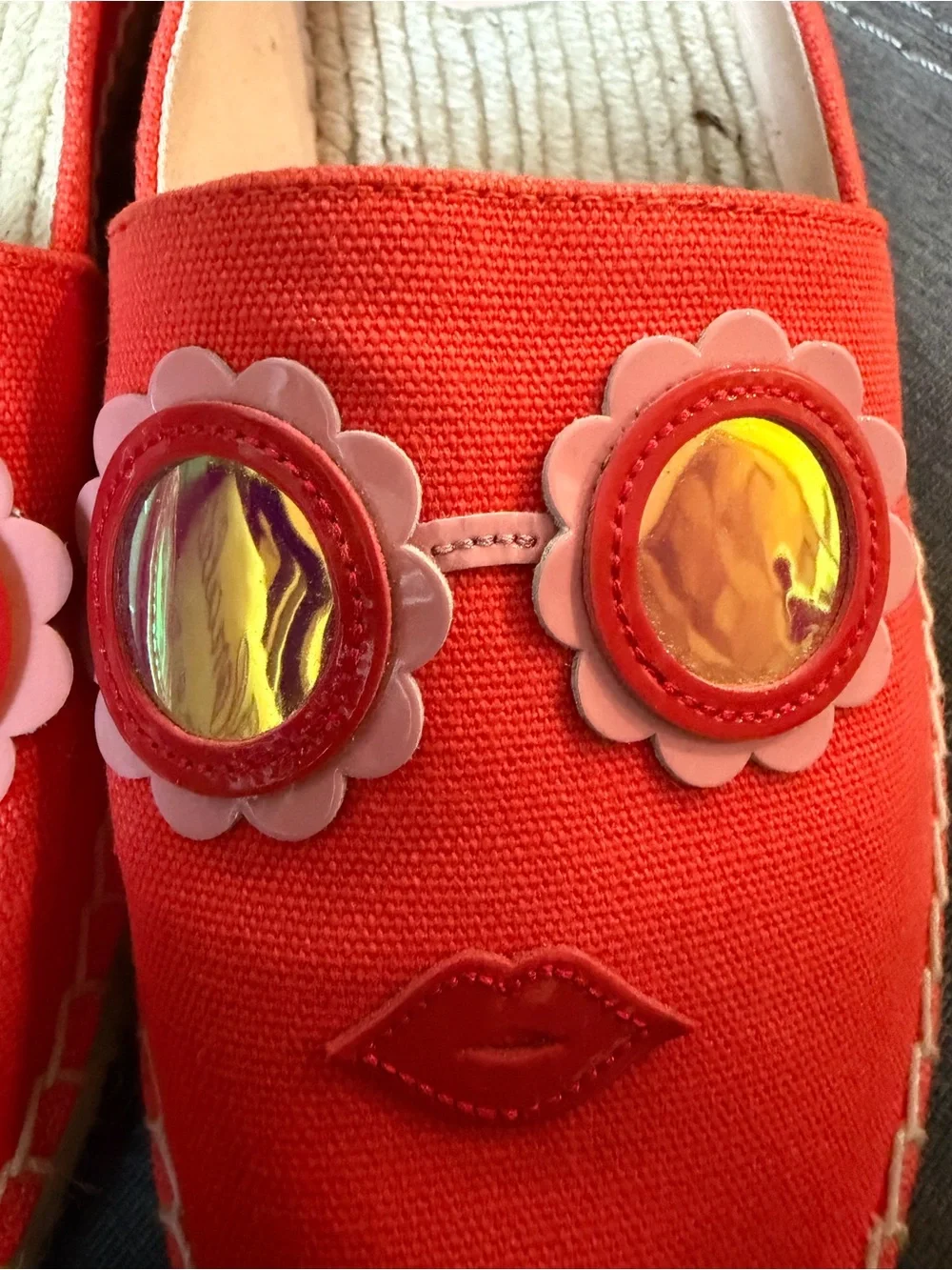 Women’s Kate Spade Orange Canvas Espadrilles with Decorative Flower Discs